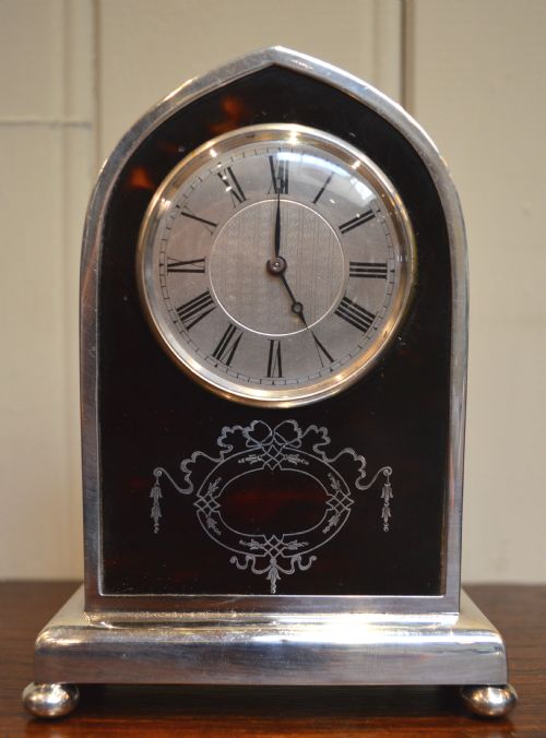 Small Silver and Tortoiseshell Mantel Clock (England, 1923)