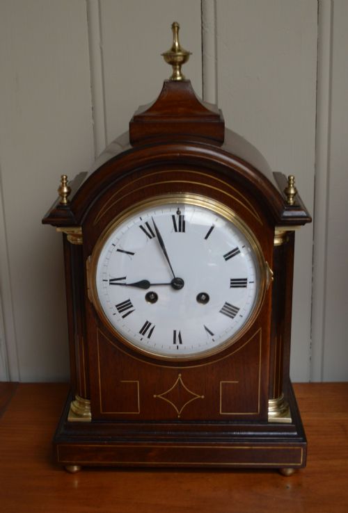 Edwardian Mahogany and Brass Inlay Striking Bracket Clock