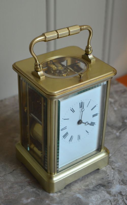 fig 1. French Brass Striking and Repeating Carriage Clock (France, c. 1880)
