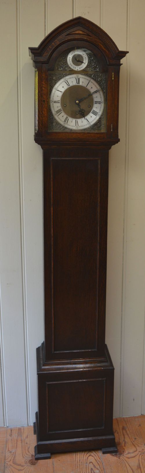 Small George V Oak Musical Longcase Clock (Germany, C. 1920)