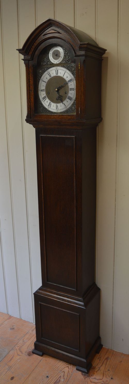 fig 1. Small George V Oak Musical Longcase Clock (Germany, c. 1920)
