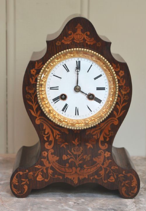 Small Rosewood and Inlay Mantel Clock (France, C. 1840)
