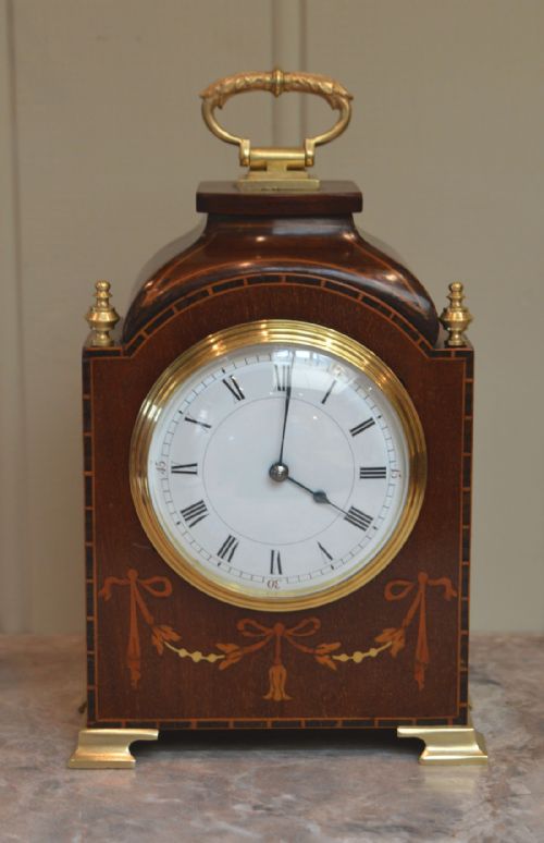 Edwardian Mahogany and Inlay Timepiece Mantel Clock (England and France, C. 1910)