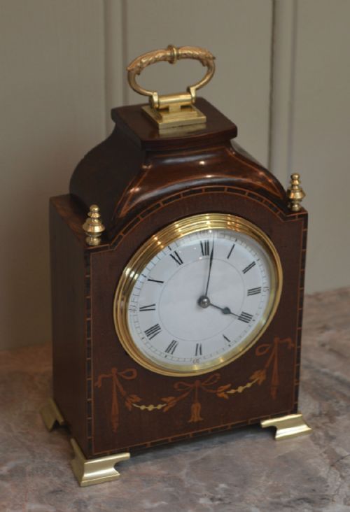 fig 1. Edwardian Mahogany and Inlay Timepiece Mantel Clock (England and France, c. 1910)