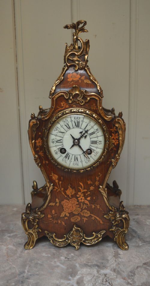 Late 19th Century French Rosewood and Marquetry Mantel Clock (France, C. 1880)