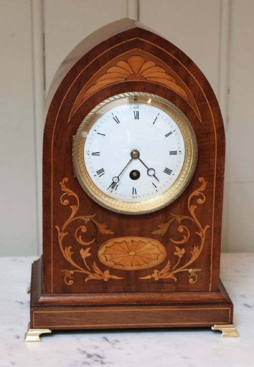 Late 19th Century Mahogany and Inlay Lancet Top Mantel Clock