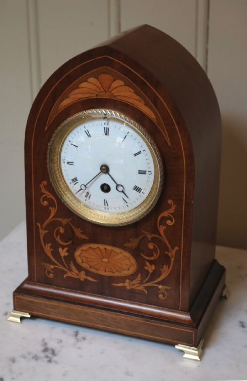 fig 1. Late 19th Century Mahogany and Inlay Lancet Top Mantel Clock