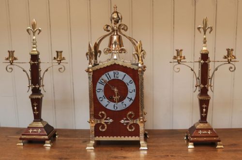 Imposing Gothic Clock Garniture (France, C. 1900)