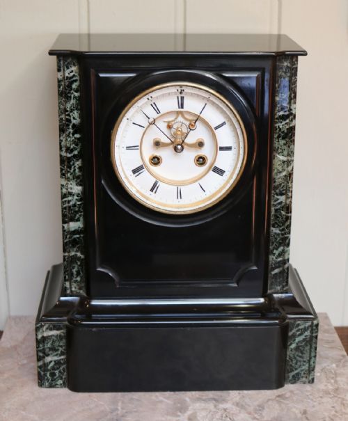 Mid 19th Century Polished Slate Mantel Clock (France, C. 1860)
