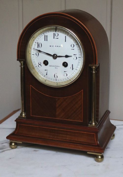 Edwardian Mahogany and Inlay Striking Mantel Clock (England and France, C. 1910)