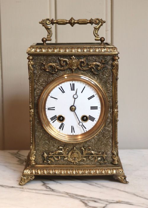 Large French Embossed Carriage Clock (France, C. 1890)