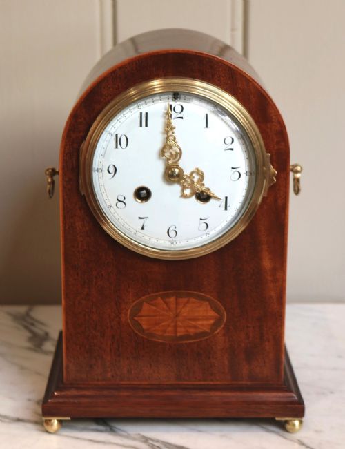 Edwardian Mahogany and Inlay Striking Mantel Clock (England and France, C. 1905)