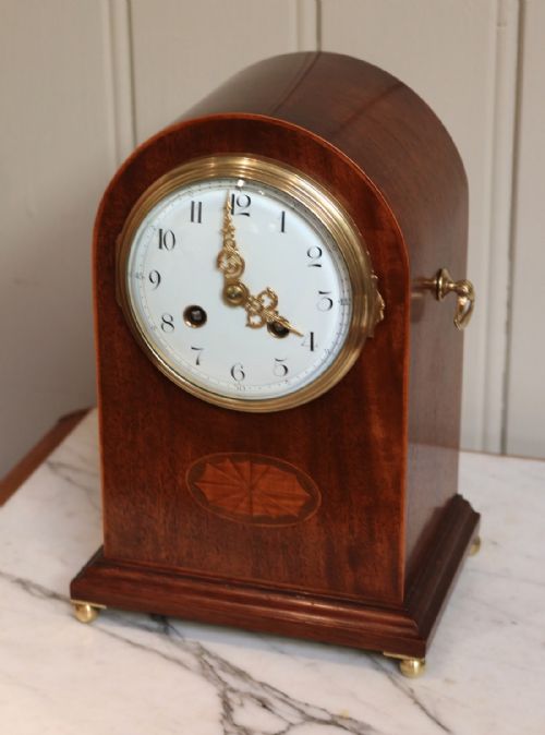 fig 1. Edwardian Mahogany and Inlay Striking Mantel Clock (England and France, c. 1905)