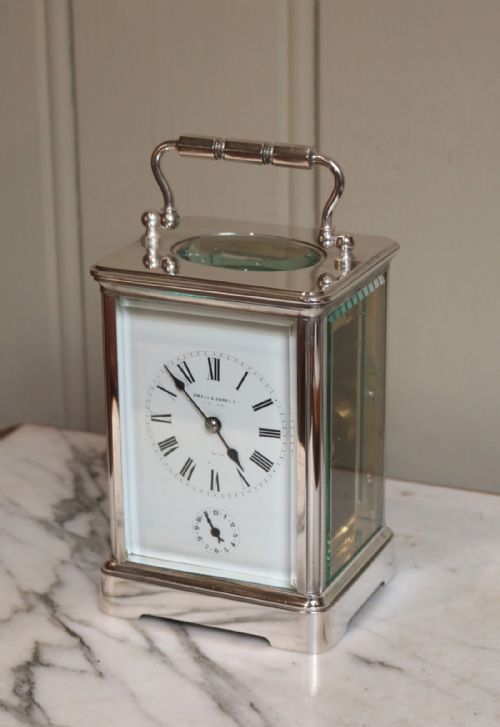 fig 1. Large Silver Plated French Carriage Clock (France, c. 1890)