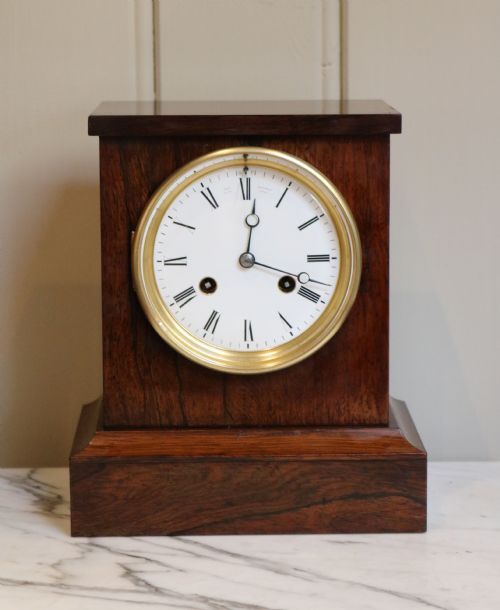 Small 19th Century Rosewood Mantel Clock by Clockmaker to Queen Victoria (England and France, C. 1870)