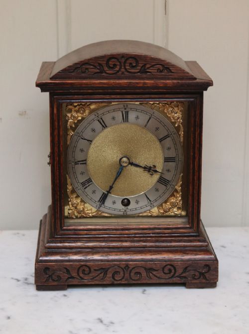 Edwardian Oak Timepiece Mantel Clock (Germany, 1905)