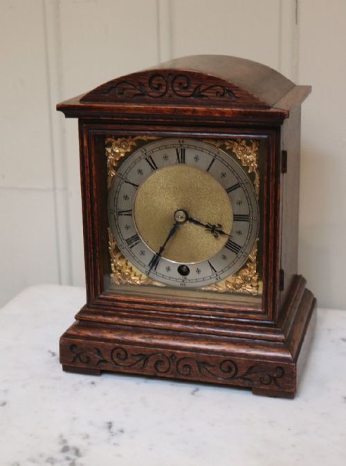 fig 1. Edwardian Oak Timepiece Mantel Clock (Germany, 1905)