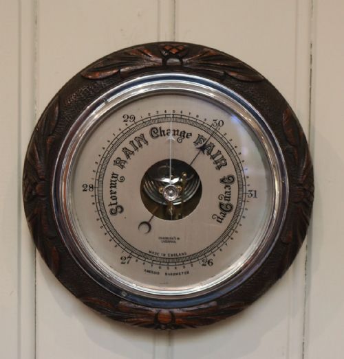 Carved Oak Aneroid Barometer (England, C.1930)