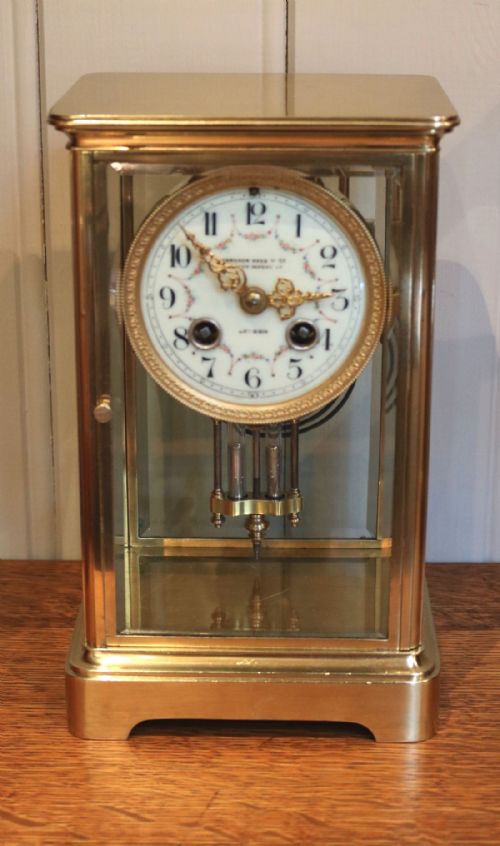 Brass Four Glass Mantel Clock (France, C. 1895)