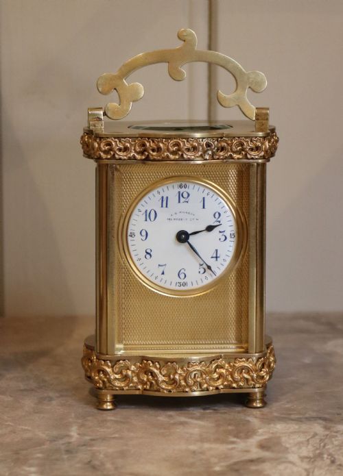 Ornate French Brass Carriage Clock (France, C. 1890)
