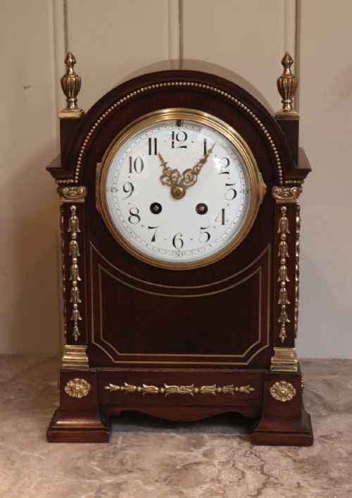 Mahogany and Applied Brass Mantel Clock (France, C. 1910)