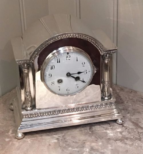 Silver Plated Striking Mantel Clock (England and France, C. 1910)