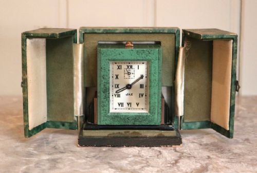 Art Deco Travelling Alarm Clock and Case (France, C. 1920)