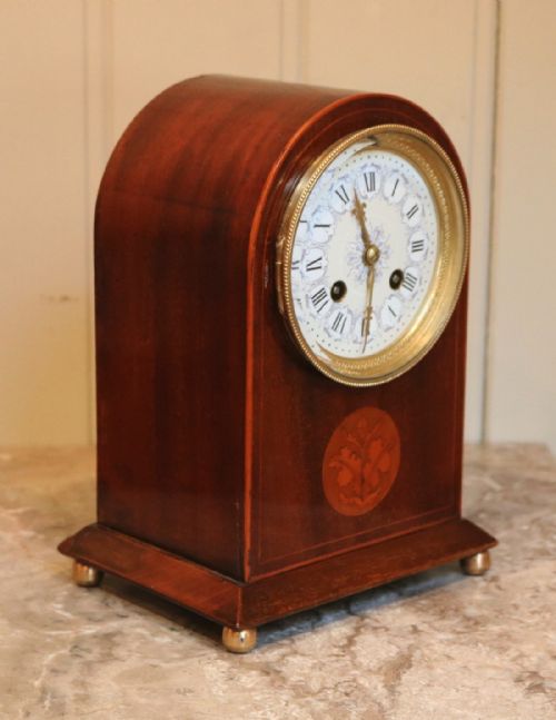 fig 1. Edwardian Mahogany and Inlay Striking Mantel Clock (France, 1900)