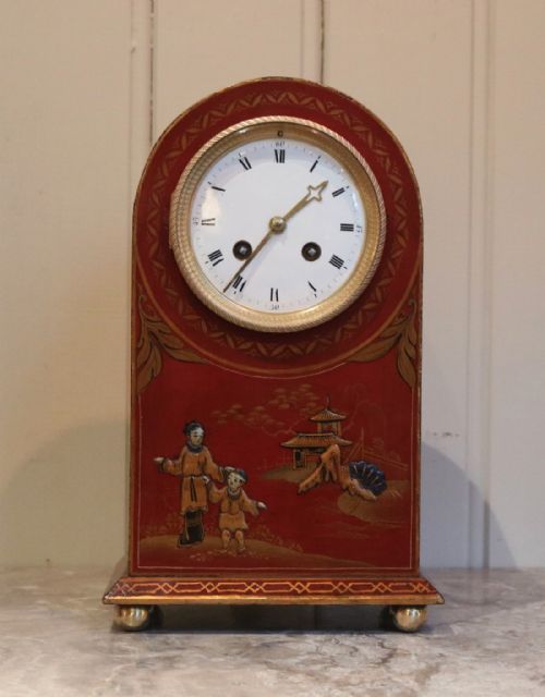Red Chinoiserie Striking Mantel Clock (France, 1910)