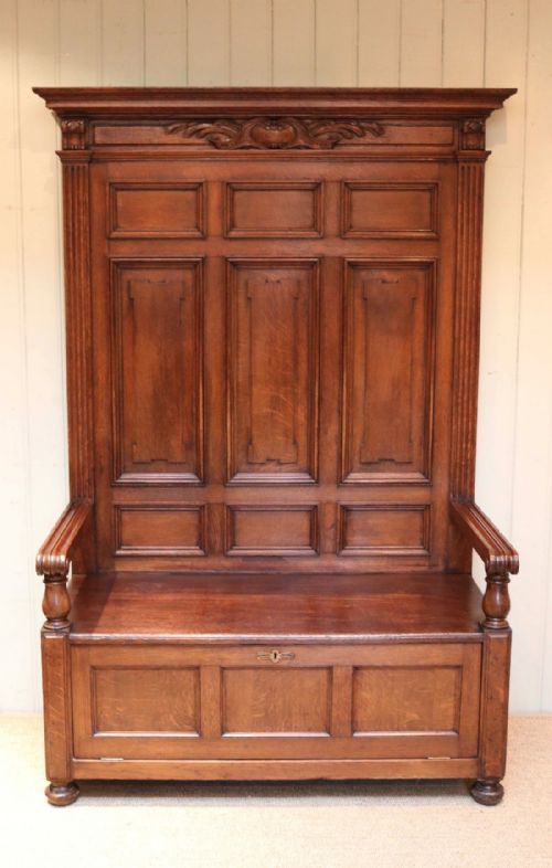 Late 19th Century High Back Oak Settle