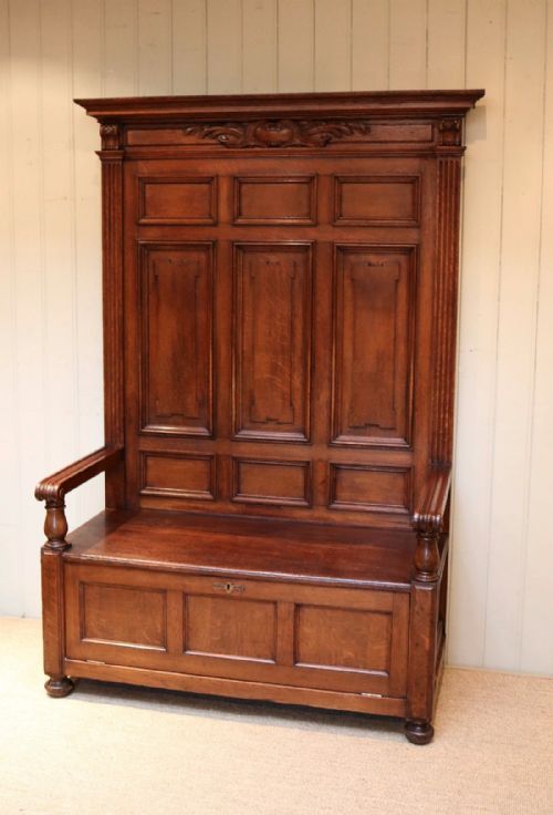 fig 1. Late 19th Century High Back Oak Settle