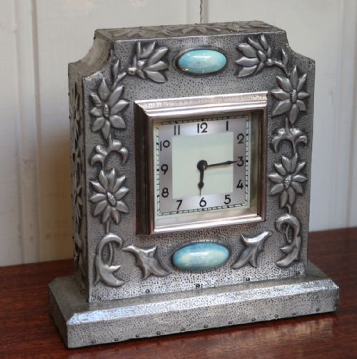 Arts and Crafts Style Pewter Mantel Clock