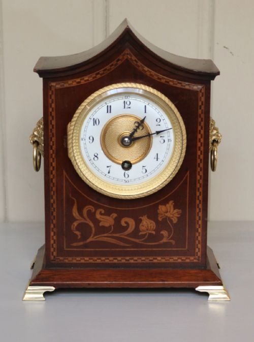 fig 1. Mahogany and Inlay Timepiece Mantel Clock