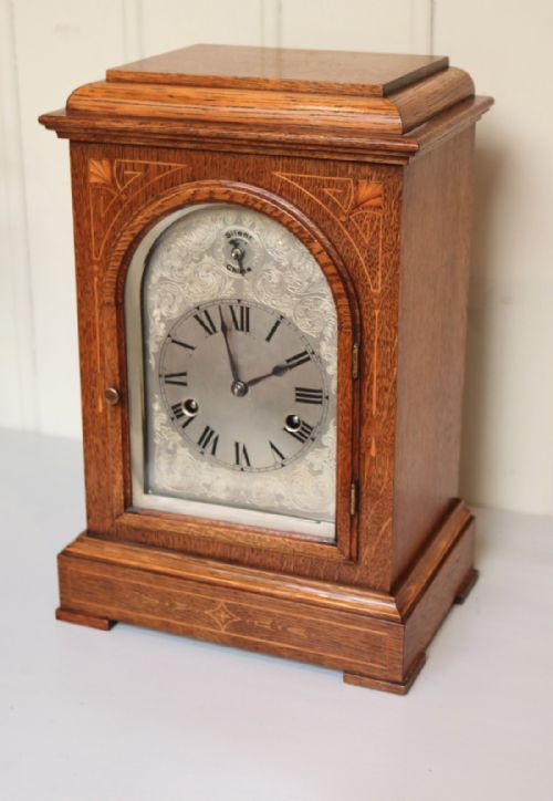 Edwardian Oak and Inlay Bracket Clock (Germany, C. 1910)