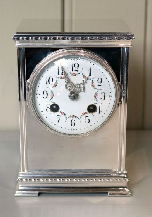 Silver Plated Striking Mantel Clock (France, C. 1890)