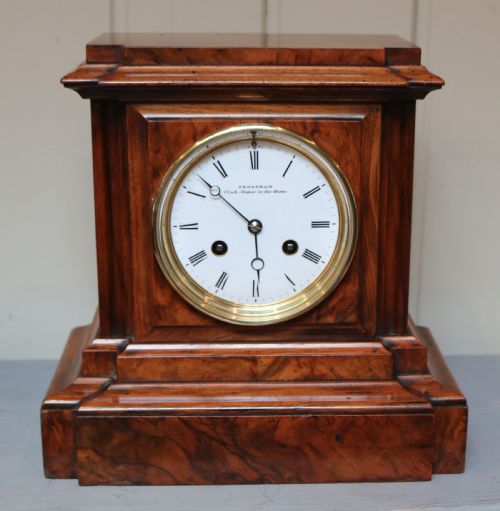 Figured Walnut Bell Striking Mantel Clock (England, C. 1870)