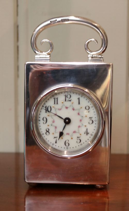 Solid Silver Carriage Clock in a Case (England, 1904)