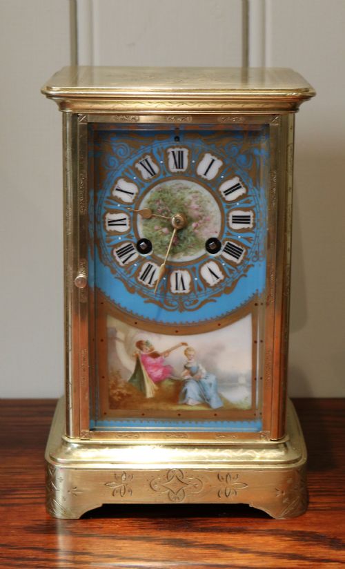Porcelain Panel Bell Striking Four Glass Clock (France, C. 1870)