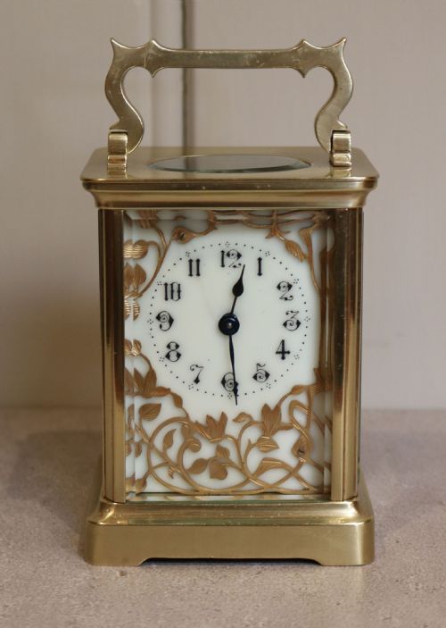 Brass Carriage Clock with Fancy Dial (France, C. 1890)
