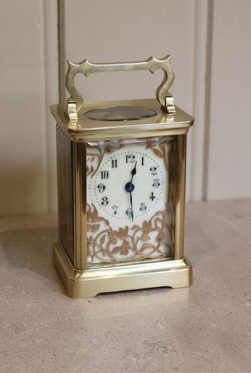 fig 1. Brass Carriage Clock With Fancy Dial (France, c. 1890)