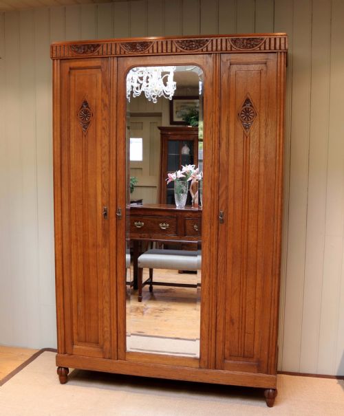 French Oak Mirrored Door Wardrobe/armoire
