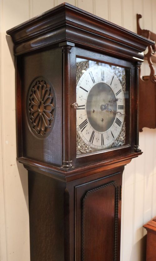 fig 1. Small Oak Westminster Chime Longcase Clock (England, c. 1910)
