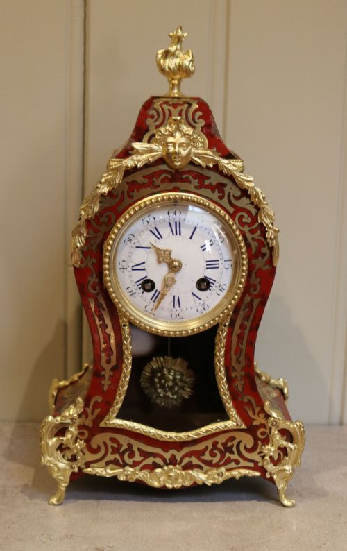 French Tortoiseshell and Brass Inlay Boullework Mantel Clock (France, C. 1870)