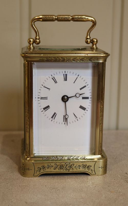 Engraved Brass Carriage Clock (France, C. 1860)