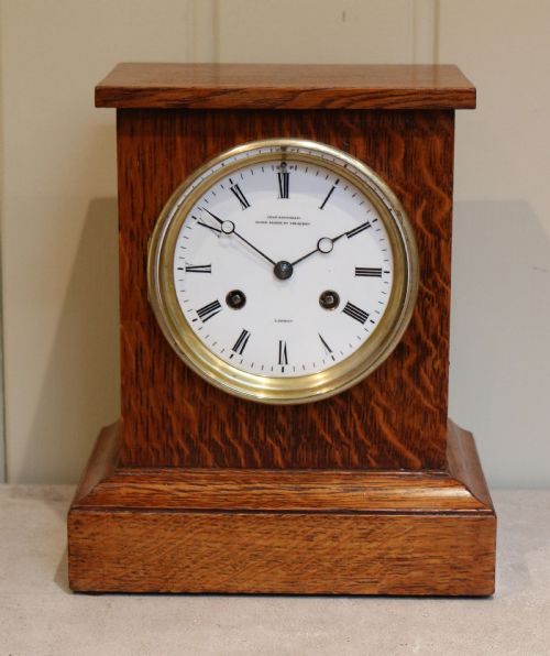 Fine Small Oak Mantel Clock by Clock Maker to Queen Victoria (England, C. 1870)
