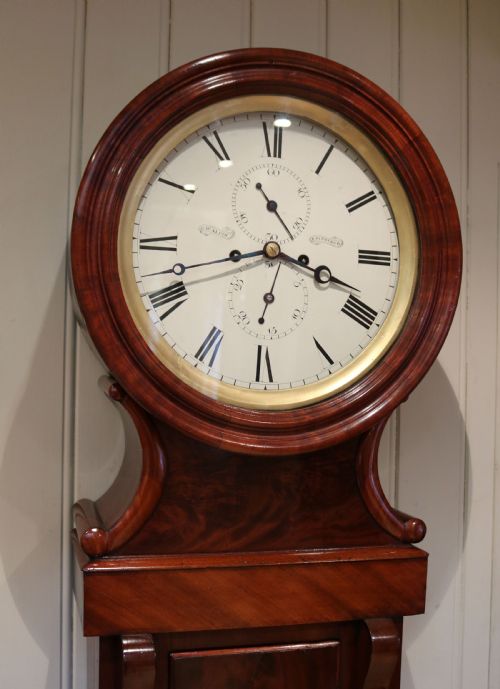 fig 1. Scottish Mahogany Drumhead Longcase Clock (Scotland, c. 1840)