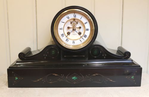 Victorian Visible Escapement Black Slate Mantel Clock (France, C. 1870)