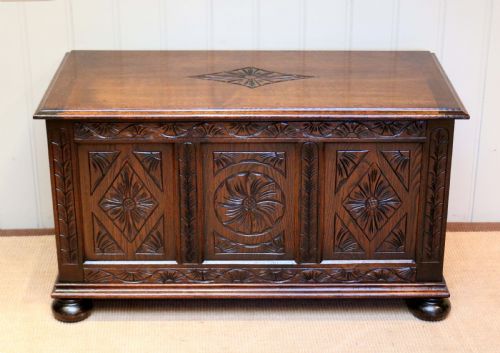 Solid Oak Carved Coffer