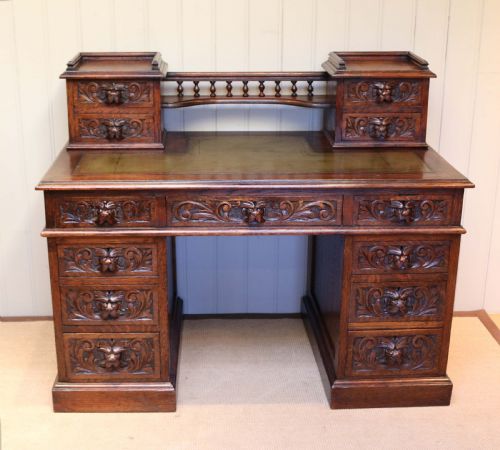 Large Carved Oak Desk