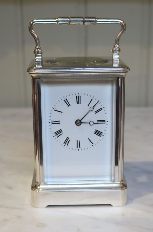 Large Silver Plated French Carriage Clock (France, C. 1890)